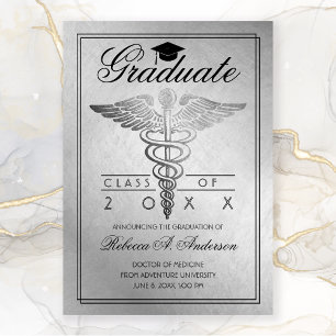Faire-part Docteur en Diplôme Caduceus Silver Grad Casquette
