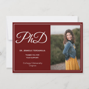 Faire-part Doctorat Burgundy White Photo Script Graduation