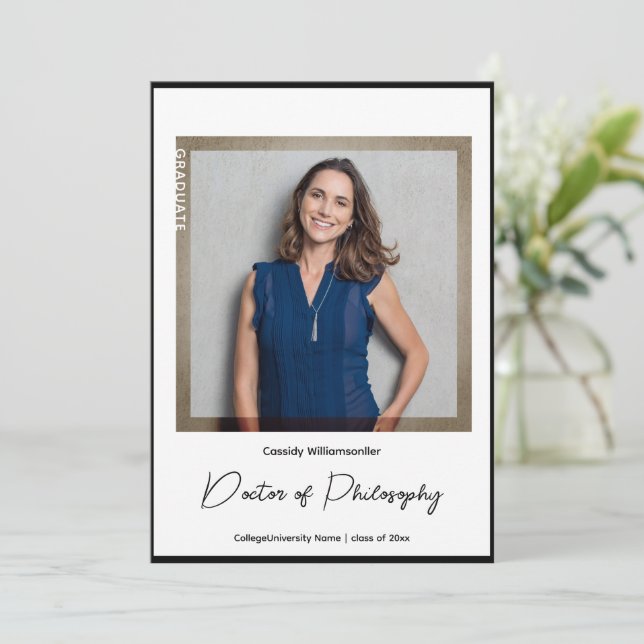 Faire-part Doctorat photo minimaliste (Debout devant)
