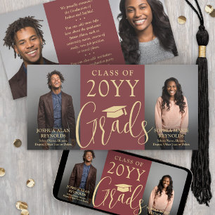 Faire-part Double Graduation 2 Grads Joint Photo Bourgogne Ro