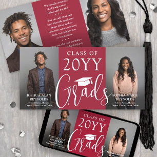 Faire-part Double Graduation 2 Grads Red & White Joint Photo