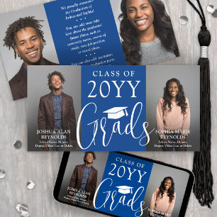 Faire-part Double Graduation 2 Grads Royal Blue Joint Photo