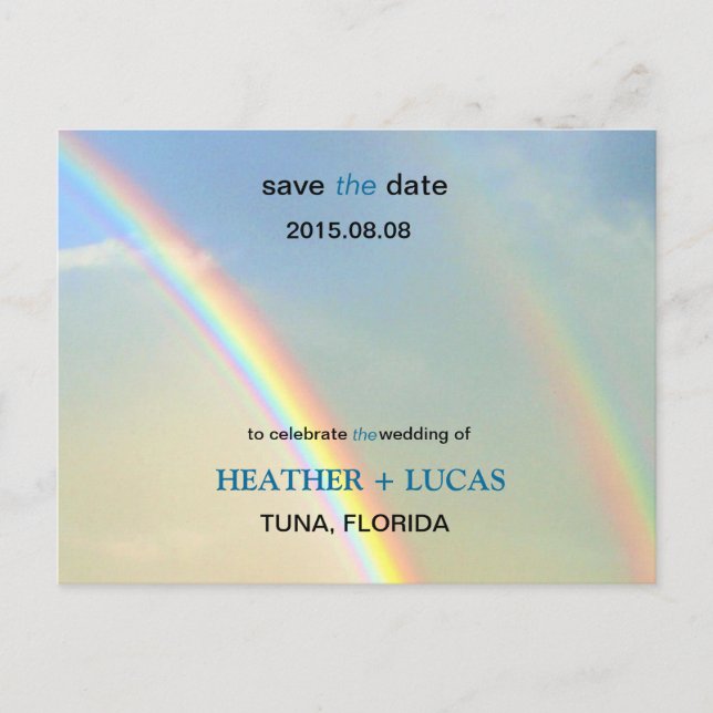 Faire-part Double Rainbow l Enregistrer la carte postale Date (Devant)