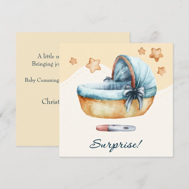 Faire-part Douce Annonce de Grossesse Berceau Aquarelle Bébé (Devant / Derrière)