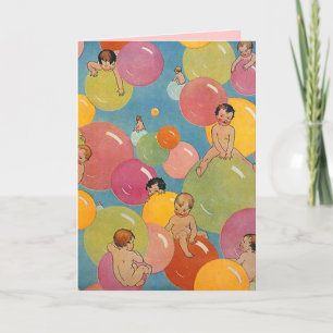 Faire-part Douche de style vintage de bébés sur bulles coloré