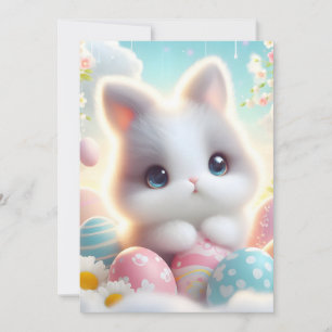 Faire-part Doux œufs de Pâques pastel Kawaii chaton