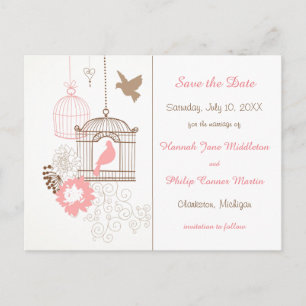 Faire-part Doves & Cages - Carte de Postale Enregistrer la Da