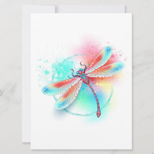 Faire-part Dragonfly rouge sur l'arrière - plan aquarelle