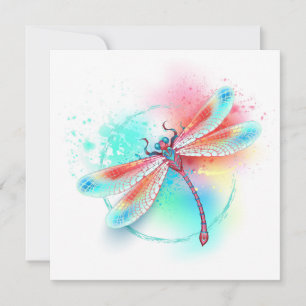 Faire-part Dragonfly rouge sur l'arrière - plan aquarelle