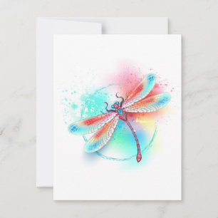 Faire-part Dragonfly rouge sur l'arrière - plan aquarelle