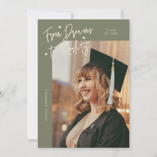 Faire-part Dreams to Reality Photo Courbe Vert Sauge Diplômé