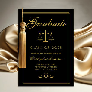 Faire-part Droit Black Gold Scale of Justice College Graduati