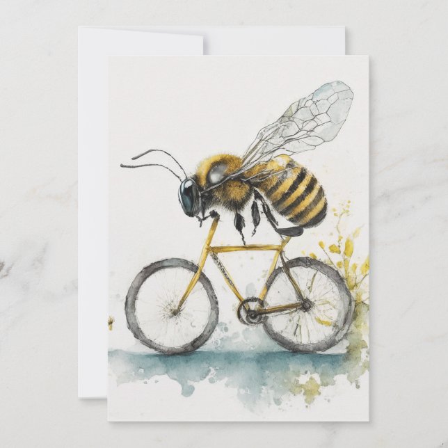Faire-part Drôle abeille à vélo en train de dessiner l'aquare (Devant)