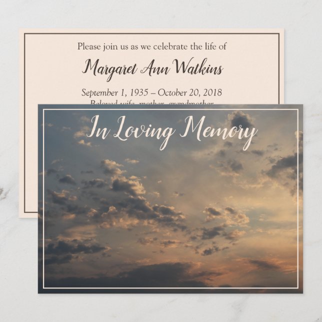 Faire-part du service commémoratif Sunset Clouds (Devant / Derrière)