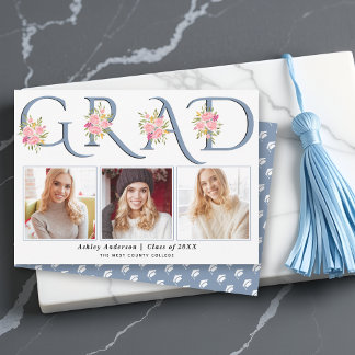 Faire-part Dusty bleu GRAD typographie rose roses photo