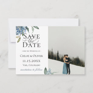Faire-part Dusty Blue Botanical Photo Enregistrer La Date