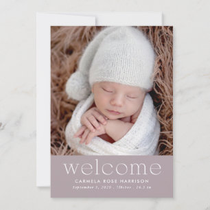 Faire-part Dusty Purple Welcome Baby Photo Naissance