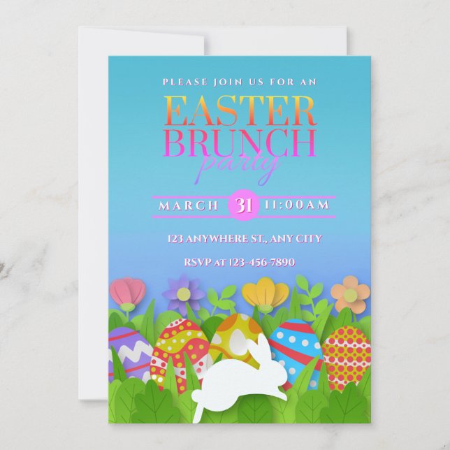 Faire-part Easter Brunch Party – Colorful Bunny & Eggs (Devant)