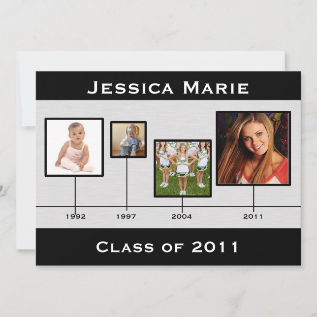 Faire-part Échéancier noir et gris de l'écart de graduation (Devant)
