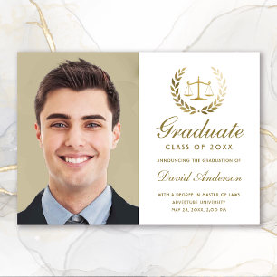Faire-part Échelles d'or de la justice Droit Diplôme blanc
