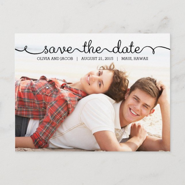 Faire-part Écrit Avec Amour Enregistrer La Date Carte Postale (Devant)