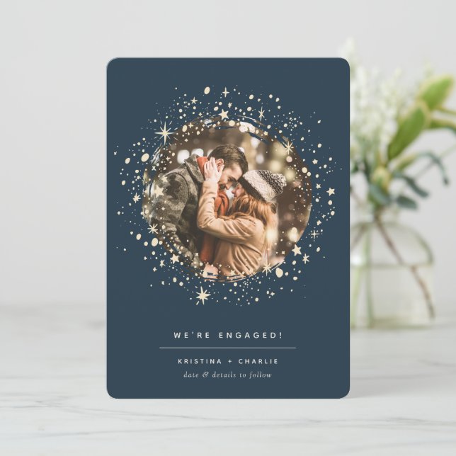 Faire-part Écrit dans les étoiles | Fiançailles photo (Debout devant)