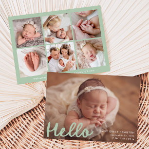 Faire-part Écrite à la main moderne Hello Mint Photo Collage 