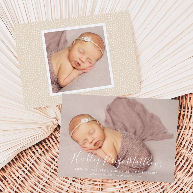 Faire-part Écriture Calligraphique Minimale Bébé Fille Photo  (Créateur téléchargé)