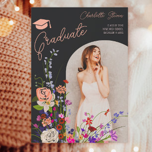 Faire-part Écriture de fleurs sauvages modernes photo graduat