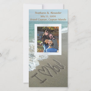 Faire-part Ecriture de sable sur la plage, I Love You