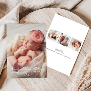 Faire-part Écriture Élégante Bébé Fille Multi Photo Naissance