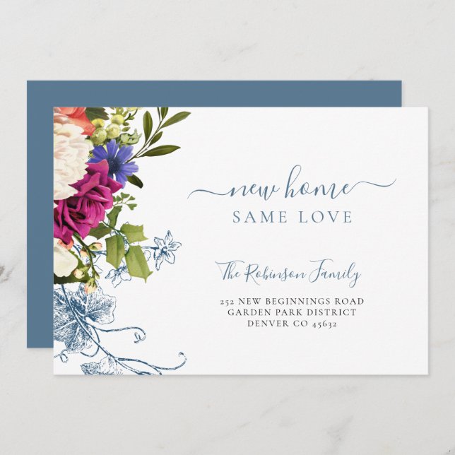 Faire-part Écriture florale botanique élégante mouvement (Devant / Derrière)