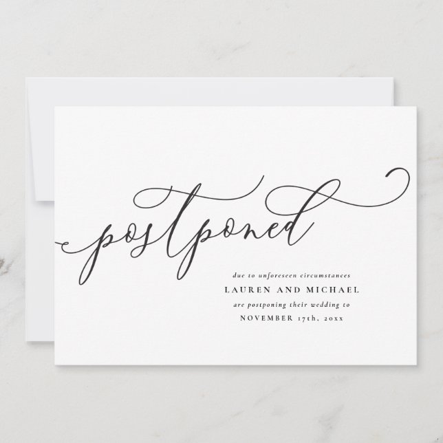 Faire-part Écriture Flourished Report Changé la Date (Devant)