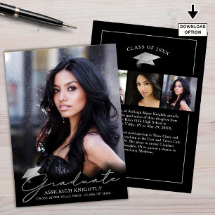 Faire-part Écriture manuscrite de fin d'études noir argent 4 