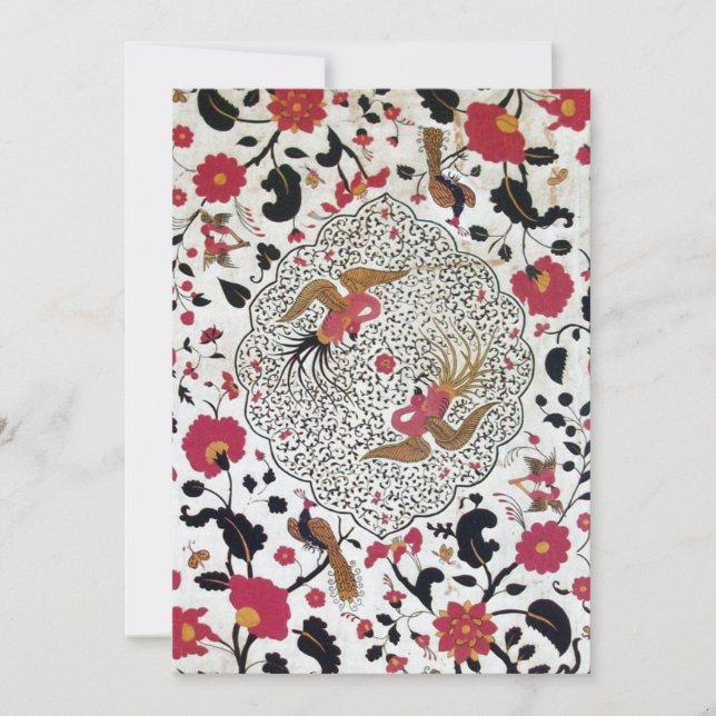 Faire-part EDEN, FLEURS ET OISEAUX Rouge noir blanc floral (Devant)