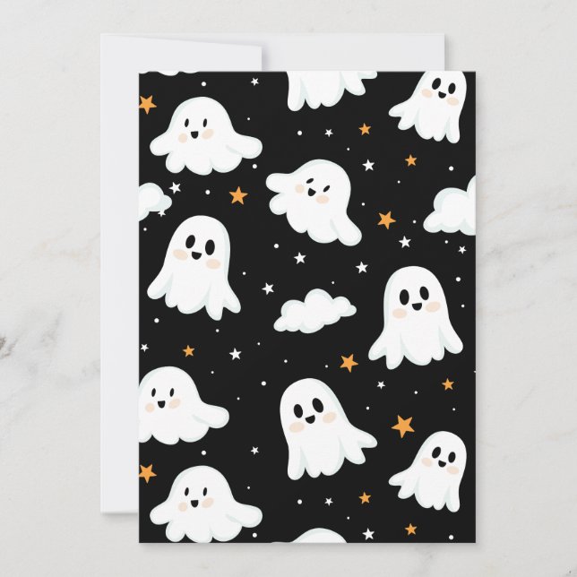 Faire-part Éffrayant mignon Halloween Ghost Nuageux Star Sky (Devant)