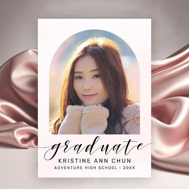 Faire-part Élégant Arc rose-Bleu 2025 (Blush Pink Black Photo Graduation Announcement)
