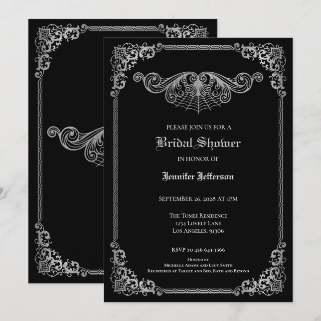 Faire-part Elegant black and white Gothic Bridal Shower (Devant / Derrière)