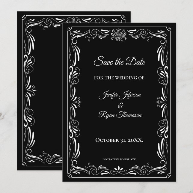 Faire-part Elegant black and white wedding save the date (Devant / Derrière)