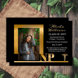 Faire-part Elegant Black Gold NP Nurse Practitioner