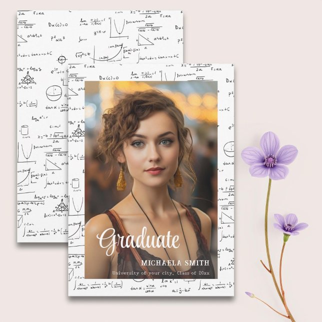 Faire-part Élégant Black White Math College Photo Graduation (Créateur téléchargé)
