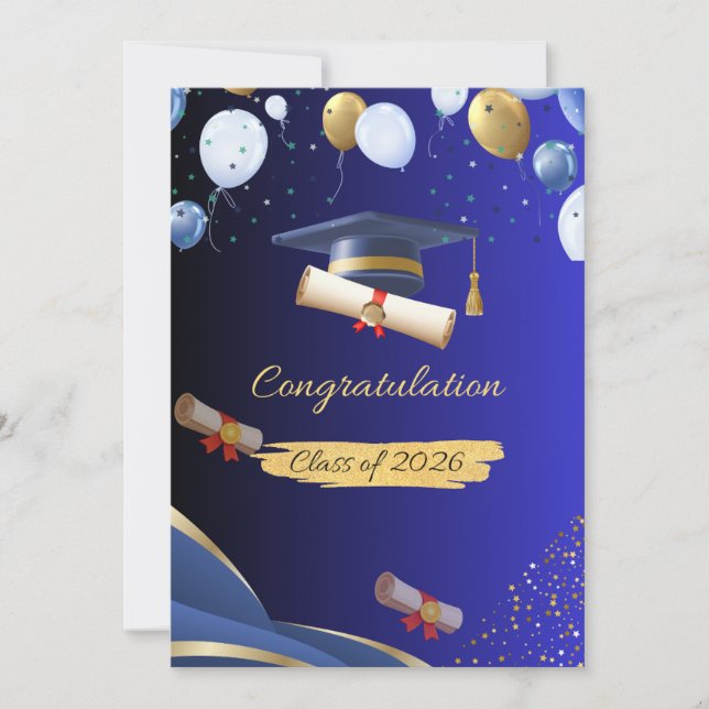 Faire-part Elegant Blue and Gold Graduation Congratulations C (Devant)