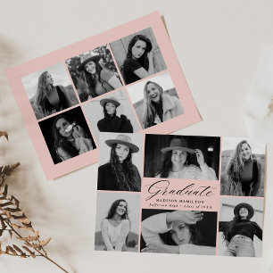 Faire-part Élégant Blush Pink 12 Photo Collage Graduation