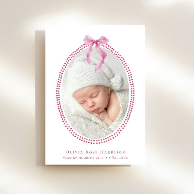 Faire-part Elégant Bow rose aquarelle fille photo naissance (Announce the arrival of your precious baby girl in a way that is as beautiful and unique as she is)