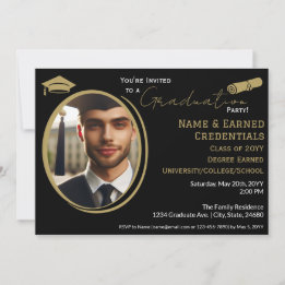 Faire-part Élégant Casquette d'or noir, Diplôme