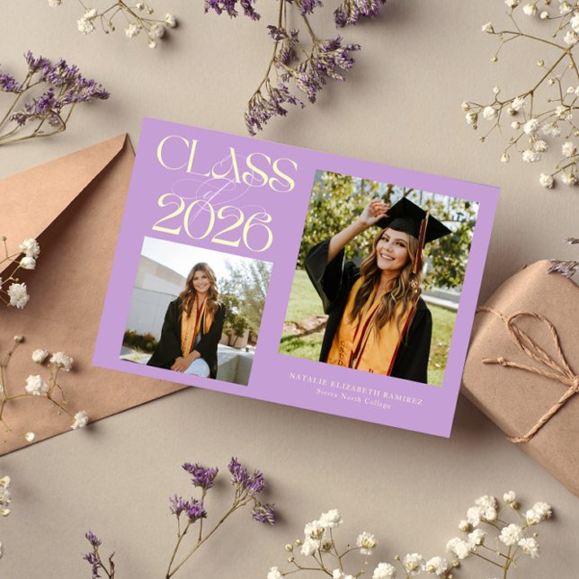 Faire-part Elegant Class of 2026 Typography Grad Wisteria (Créateur téléchargé)
