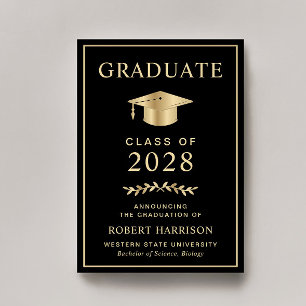 Faire-part Elegant College Black Gold Graduation