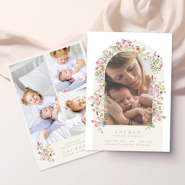 Faire-part elegant dainty floral arch 4 photo our baby birth (Créateur téléchargé)