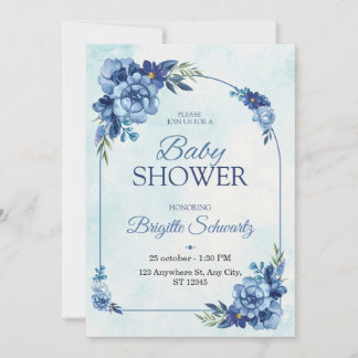 Faire-part élégant de baby shower floral bleu