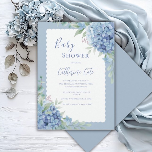 Faire-part élégant de bébé floral Hydrangea Bleu (Créateur téléchargé)